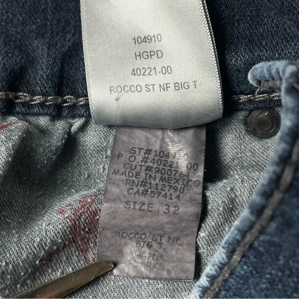 True Religion Relaxed Skinny Rocco Jeans Men’s 32 Blue Dark Wash Grunge Distress